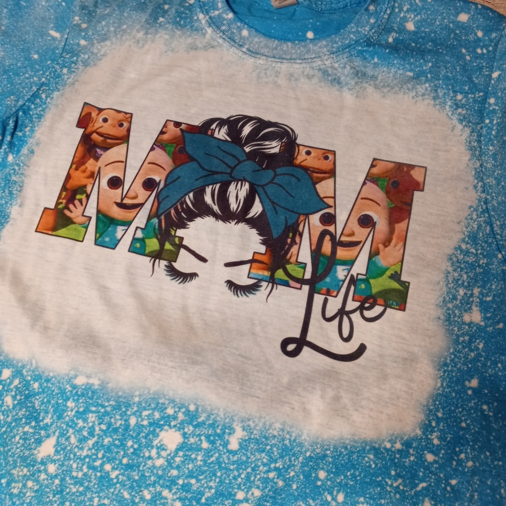 Bleached Blue and White Cocomelon Mom Life Shirt - Picture 3 of 6